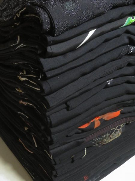 Photo1: RHG02z16  Japanese Kimono Silk BLACK HAORI 25pcs FREE SHIPPING (1)