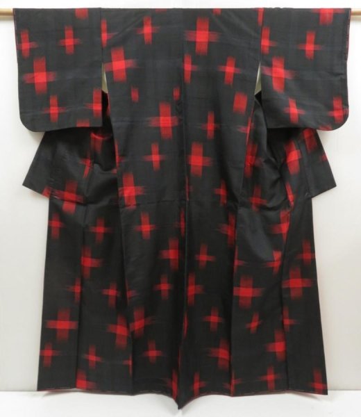 Photo1: 5423T07z570 Vintage Japanese Kimono Silk TSUMUGI  Black (1)