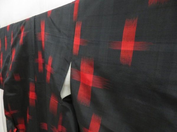 Photo2: 5423T07z570 Vintage Japanese Kimono Silk TSUMUGI  Black (2)