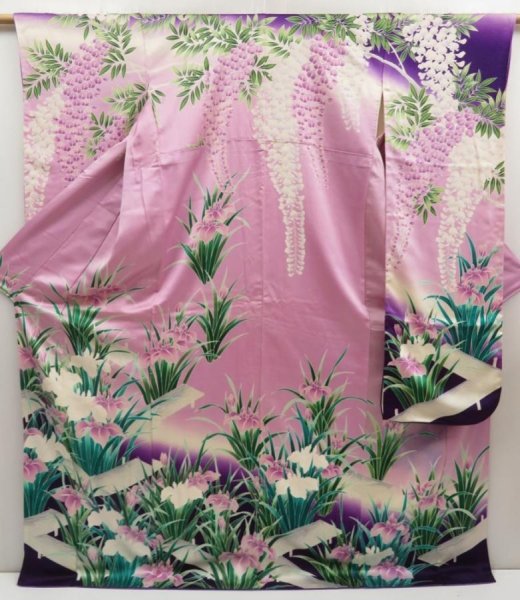 Photo1: 5423T09z1220 Vintage Japanese Kimono Silk FURISODE Iris Light purple (1)
