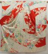 Photo1: 5423T10z1150 Vintage Japanese Kimono Silk FURISODE Peony Tomato red (1)