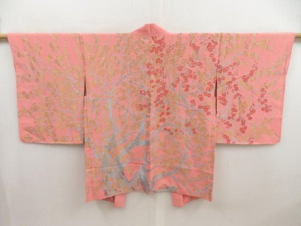Photo1: 5423T01z710 Vintage Japanese Kimono Silk HAORI Plum blossom Pink (1)