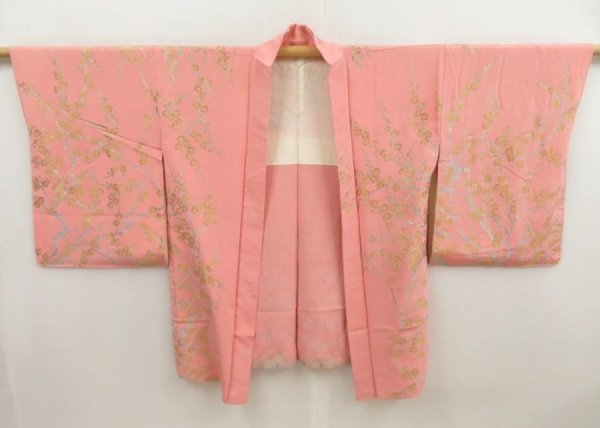 Photo4: 5423T01z710 Vintage Japanese Kimono Silk HAORI Plum blossom Pink (4)