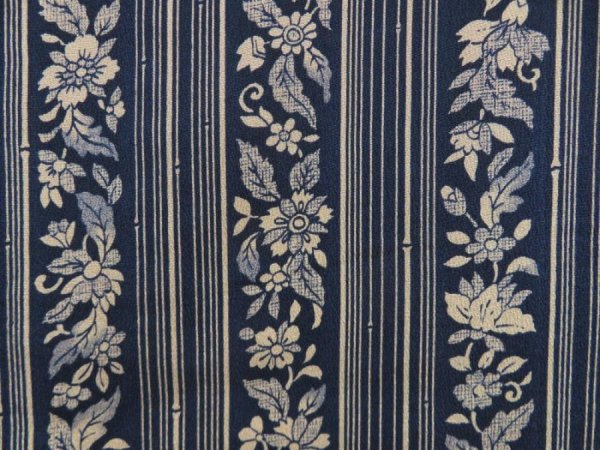 Photo6: 5423T03z640 Vintage Japanese Kimono Silk KOMON Flower Navy (6)