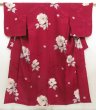 Photo1: 5423T04z630 Vintage Japanese Kimono Silk KOMON Flower Wine red (1)