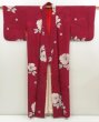 Photo8: 5423T04z630 Vintage Japanese Kimono Silk KOMON Flower Wine red (8)