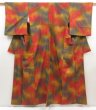 Photo1: 5423T06z800 Vintage Japanese Kimono Silk TSUMUGI  Orangered (1)