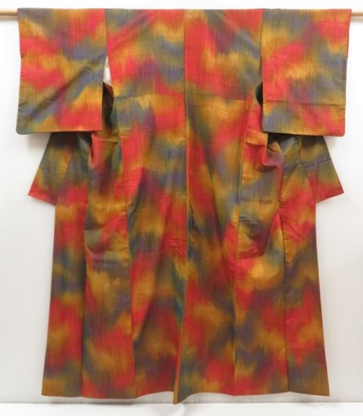 Photo1: 5423T06z800 Vintage Japanese Kimono Silk TSUMUGI  Orangered (1)