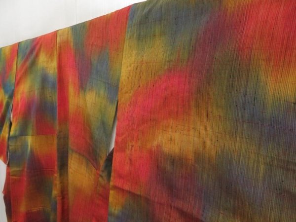 Photo2: 5423T06z800 Vintage Japanese Kimono Silk TSUMUGI  Orangered (2)