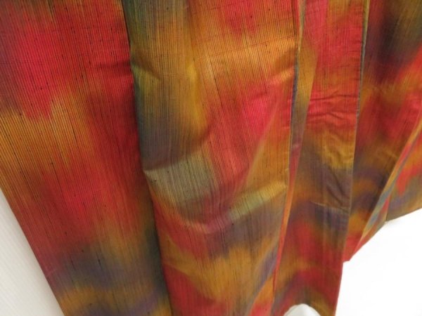 Photo3: 5423T06z800 Vintage Japanese Kimono Silk TSUMUGI  Orangered (3)