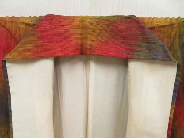 Photo7: 5423T06z800 Vintage Japanese Kimono Silk TSUMUGI  Orangered (7)