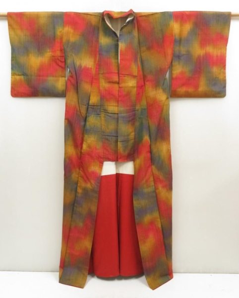 Photo8: 5423T06z800 Vintage Japanese Kimono Silk TSUMUGI  Orangered (8)
