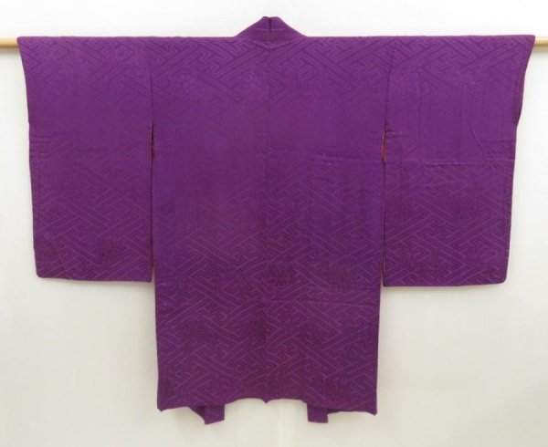 Photo1: 5427T02z560 Vintage Japanese Kimono Silk HAORI Flowers Purple (1)