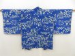 Photo1: 5427T03z470 Vintage Japanese Kimono Jinken HAORI Flowers Oriental blue (1)