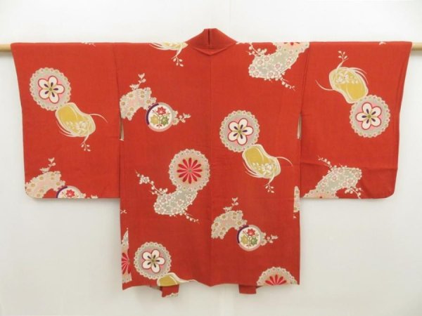 Photo1: 5427T04z400 Vintage Japanese Kimono Silk HAORI Flowers Dark orange (1)