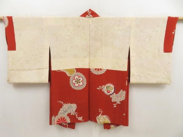 Photo6: 5427T04z400 Vintage Japanese Kimono Silk HAORI Flowers Dark orange (6)