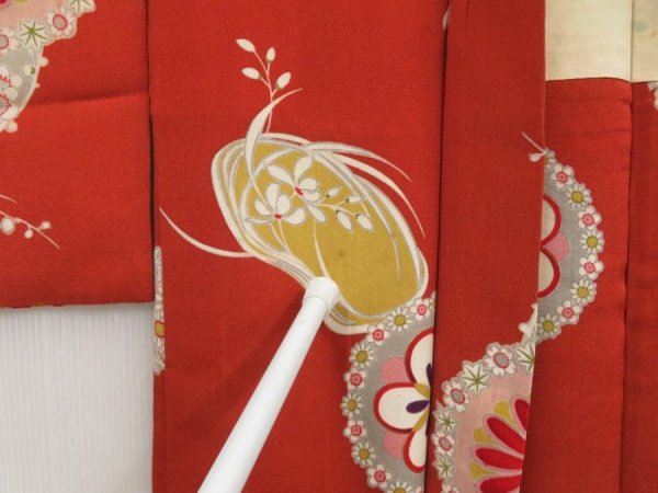 Photo7: 5427T04z400 Vintage Japanese Kimono Silk HAORI Flowers Dark orange (7)