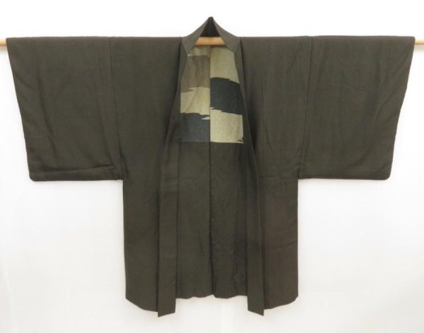 Photo1: 5427T05z480 Vintage Japanese Kimono Silk Men's HAORI  Olive-Brown (1)