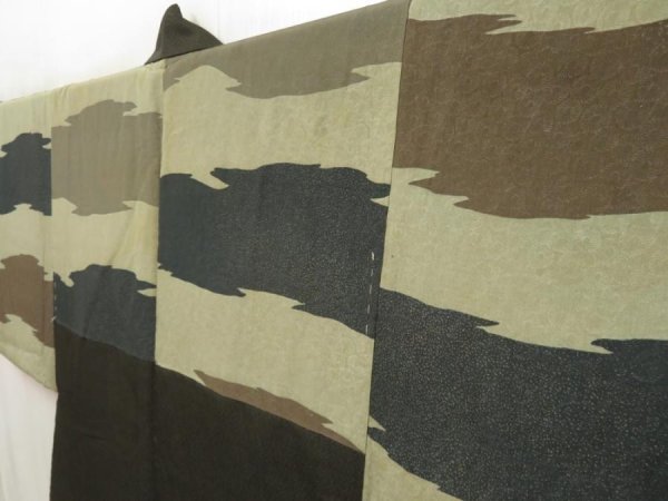 Photo3: 5427T05z480 Vintage Japanese Kimono Silk Men's HAORI  Olive-Brown (3)