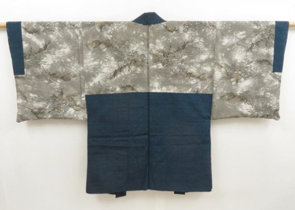 Photo1: 5427T06z550 Vintage Japanese Kimono Silk Men's HAORI Dragon Dark cyan blue (1)
