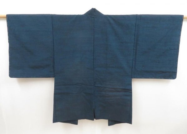 Photo3: 5427T06z550 Vintage Japanese Kimono Silk Men's HAORI Dragon Dark cyan blue (3)