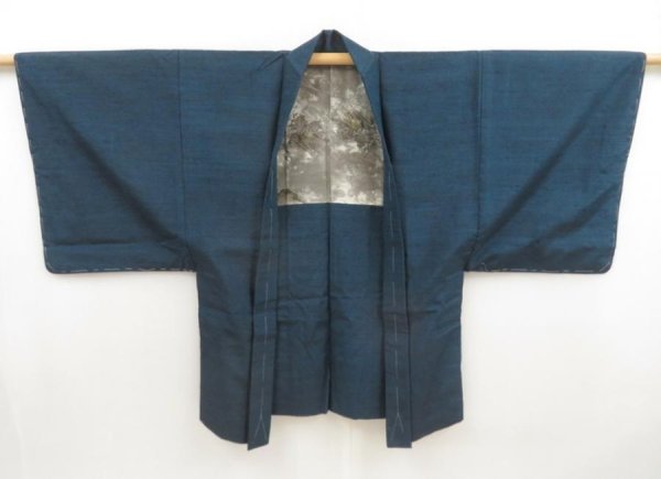 Photo6: 5427T06z550 Vintage Japanese Kimono Silk Men's HAORI Dragon Dark cyan blue (6)