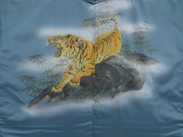 Photo2: 5427T07z720 Vintage Japanese Kimono Wool Men's HAORI Tiger Gray (2)