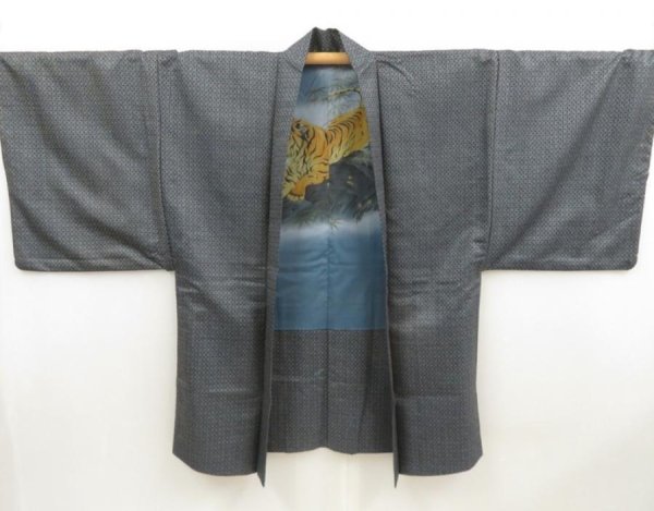 Photo6: 5427T07z720 Vintage Japanese Kimono Wool Men's HAORI Tiger Gray (6)