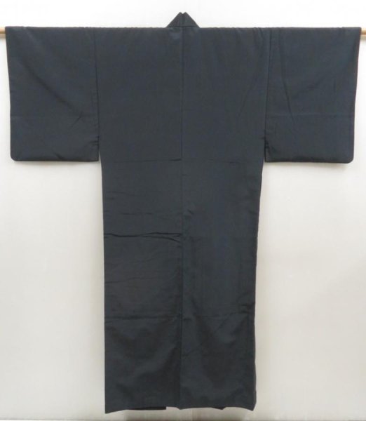 Photo1: 5427T09z920 Vintage Japanese Kimono Silk Men's  Plain Dark gray (1)