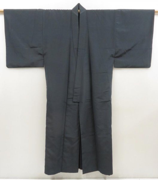 Photo6: 5427T09z920 Vintage Japanese Kimono Silk Men's  Plain Dark gray (6)