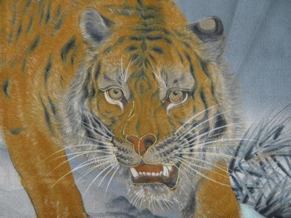 Photo4: 5427T10z310 Vintage Japanese Kimono Synthetic Men's JUBAN Tiger Blue-Gray (4)