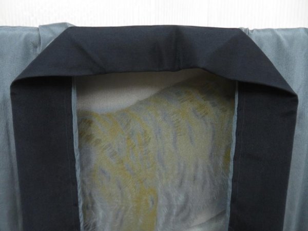 Photo6: 5427T10z310 Vintage Japanese Kimono Synthetic Men's JUBAN Tiger Blue-Gray (6)