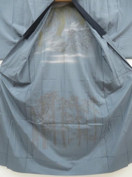 Photo8: 5427T10z310 Vintage Japanese Kimono Synthetic Men's JUBAN Tiger Blue-Gray (8)