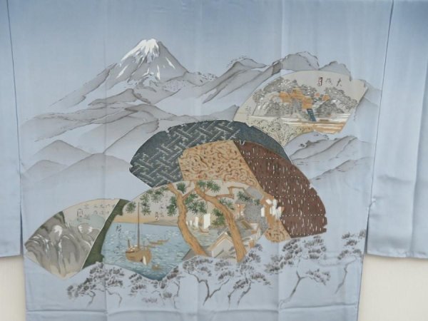 Photo3: 5427T11z470  Japanese Kimono Silk Men's JUBAN Jigami Steel blue (3)