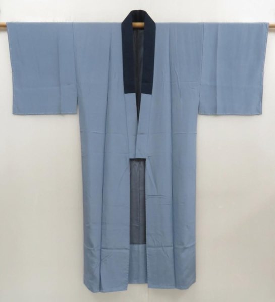Photo6: 5427T11z470  Japanese Kimono Silk Men's JUBAN Jigami Steel blue (6)