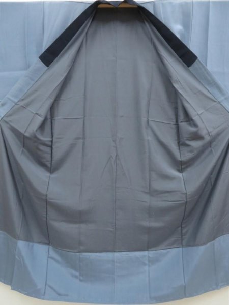 Photo7: 5427T11z470  Japanese Kimono Silk Men's JUBAN Jigami Steel blue (7)