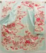 Photo1: 5427T12z890 Vintage Japanese Kimono Silk FURISODE Peony Light blue (1)