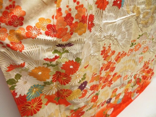 Photo3: 5427T14z1130 Vintage Japanese Kimono Silk FURISODE Chrysanthemum Dark orange (3)