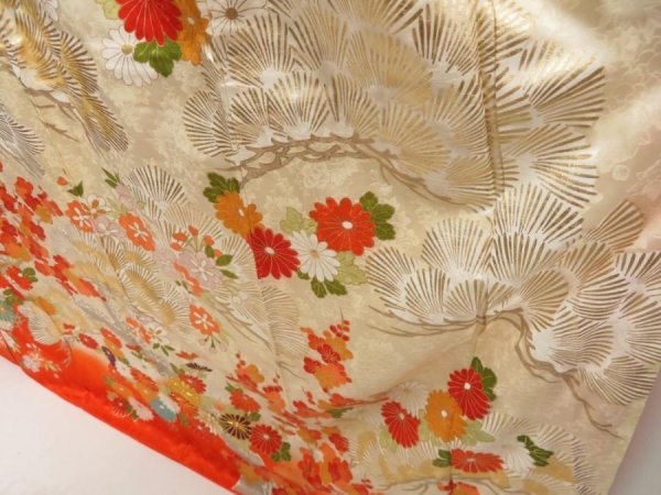 Photo4: 5427T14z1130 Vintage Japanese Kimono Silk FURISODE Chrysanthemum Dark orange (4)