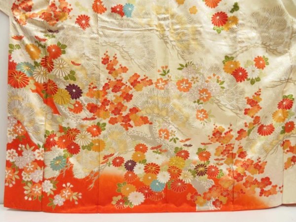 Photo5: 5427T14z1130 Vintage Japanese Kimono Silk FURISODE Chrysanthemum Dark orange (5)