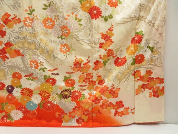 Photo7: 5427T14z1130 Vintage Japanese Kimono Silk FURISODE Chrysanthemum Dark orange (7)