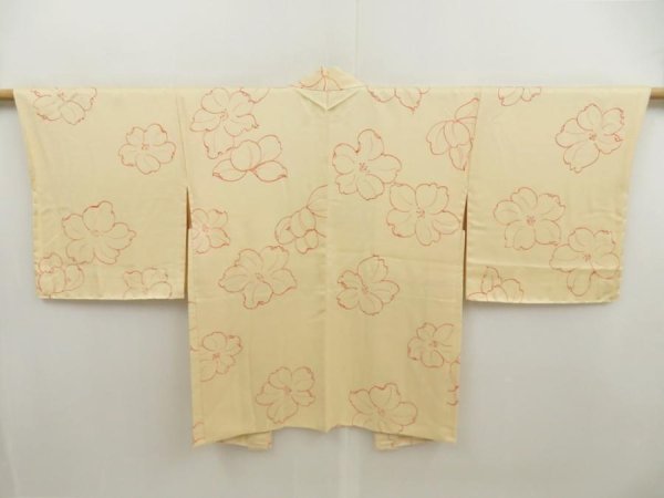 Photo1: 5501T01z520 Vintage Japanese Kimono Silk HAORI Flower Light cream (1)