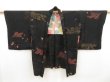 Photo4: 5501T02z560 Vintage Japanese Kimono Silk HAORI Temple Black (4)