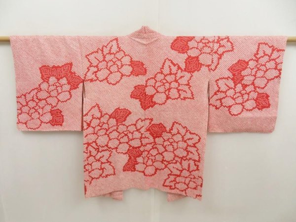 Photo1: 5501T03z610 Vintage Japanese Kimono Silk SHIBORI HAORI Peony Light red (1)