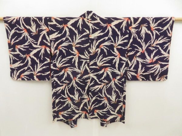 Photo1: 5501T04z360 Vintage Japanese Kimono Silk HAORI  Dark purple (1)