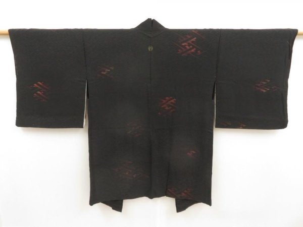 Photo1: 5501T06z440 Vintage Japanese Kimono Silk HAORI Sayagata Black (1)