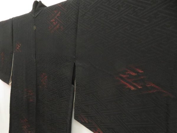 Photo2: 5501T06z440 Vintage Japanese Kimono Silk HAORI Sayagata Black (2)