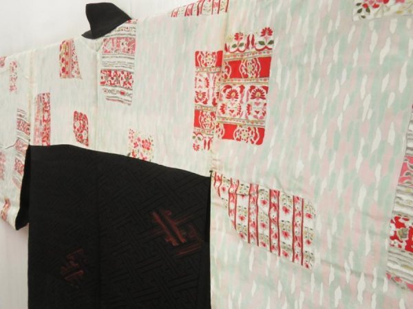 Photo8: 5501T06z440 Vintage Japanese Kimono Silk HAORI Sayagata Black (8)