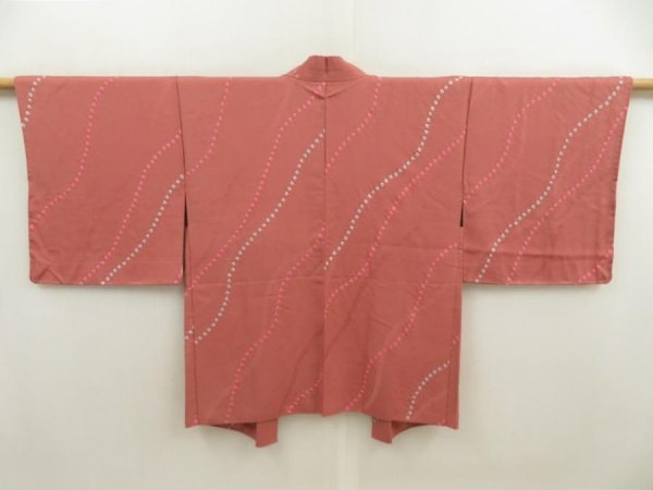 Photo1: 5501T08z530 Vintage Japanese Kimono Silk HAORI  Pink-Brown (1)