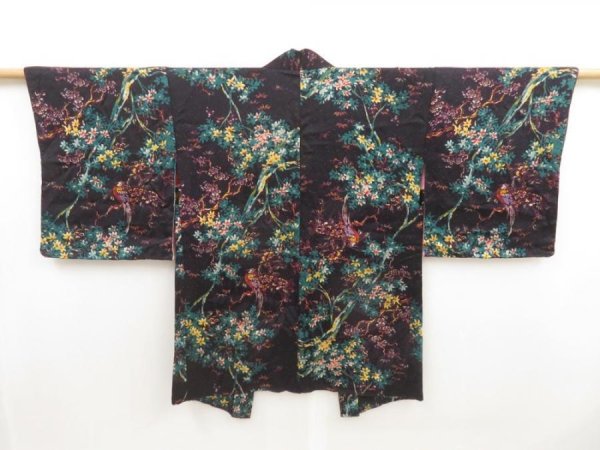 Photo1: 5501T10z420 Vintage Japanese Kimono Silk HAORI Tree Purple-Black (1)